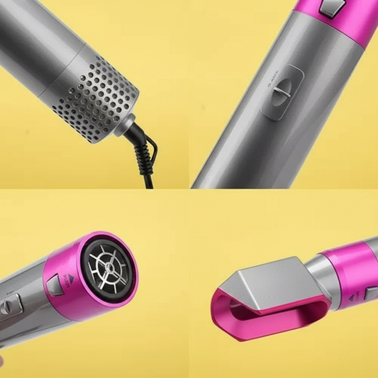 Escova Secador de Cabelo 5 em 1 – Multifuncional, 110V, Pink/Prata