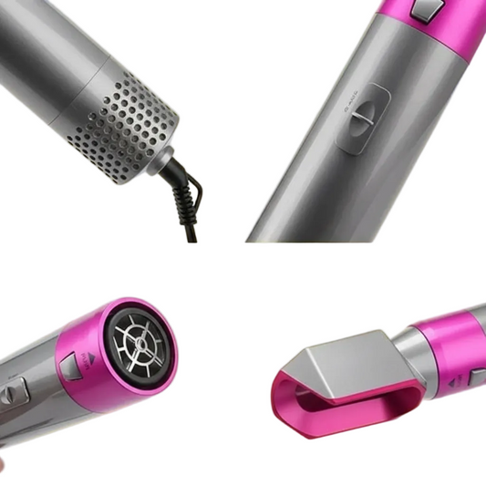 Escova Secador de Cabelo 5 em 1 – Multifuncional, 110V, Pink/Prata
