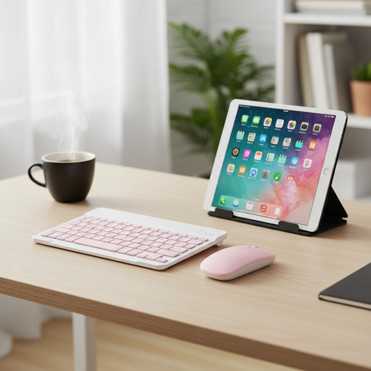 Conjunto Teclado + Mouse Sem Fio Bluetooth – Rosa, Compatível com Notebook e Tablet