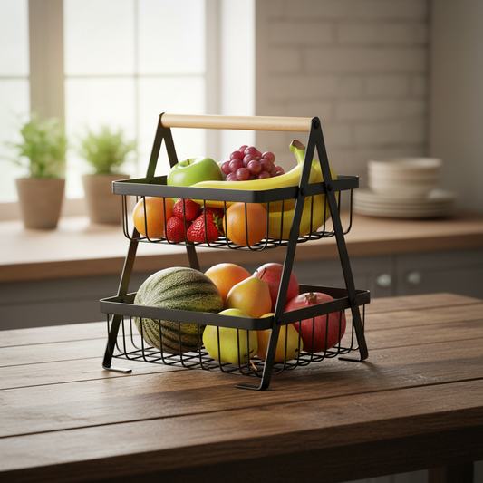 Fruteira de Mesa Articulada em Aço Inoxidável 2 Andares