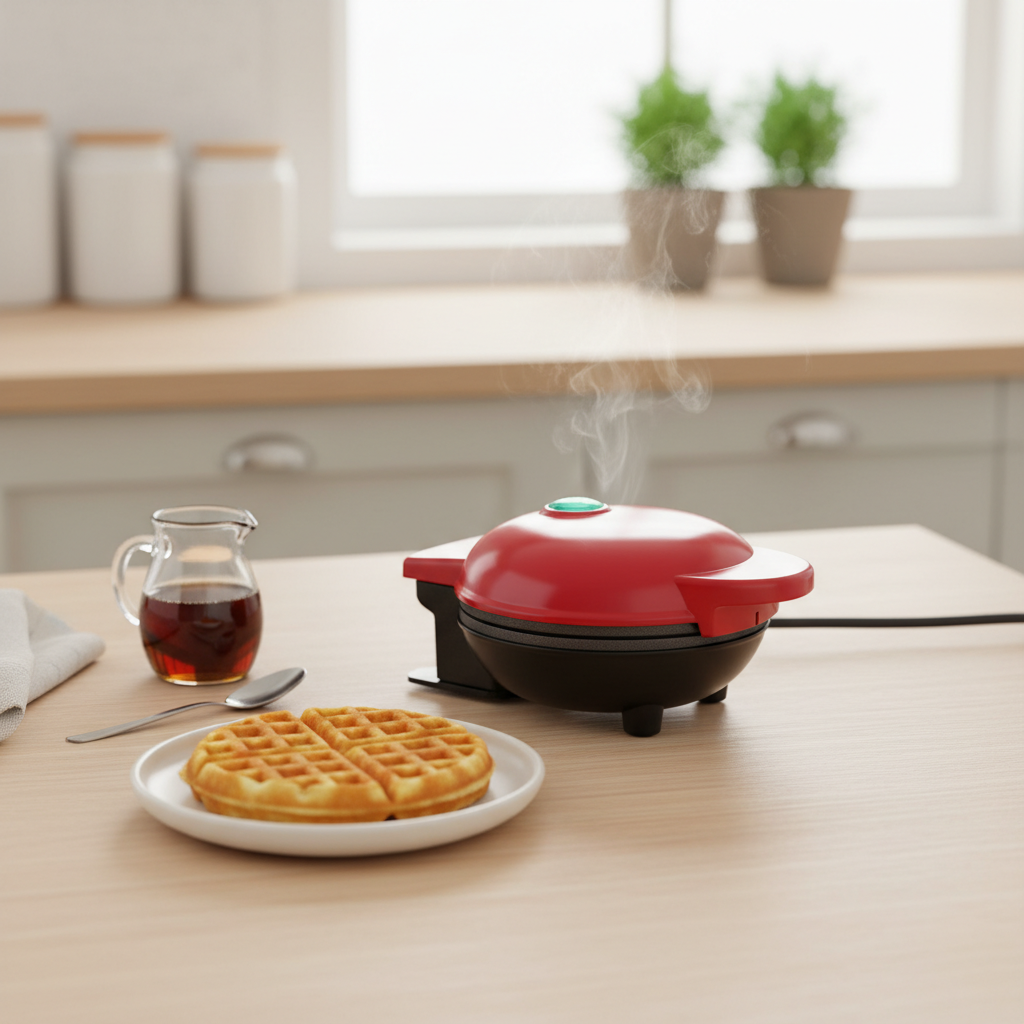 Mini Máquina de Waffles Elétrica – Vermelha, 110V, Prática e Rápida