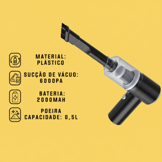 Mini Aspirador Automotivo Portátil – Potente, Recarregável, Premium, Bivolt
