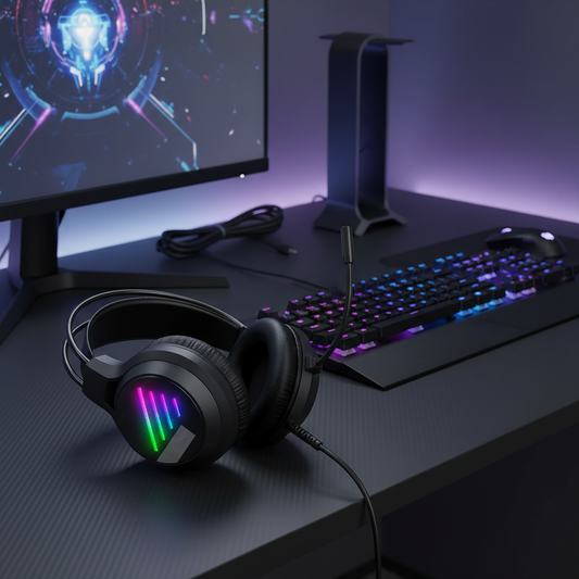 Fone Headset Gamer RGB Rainbow – Preto, Som Imersivo e Iluminação LED