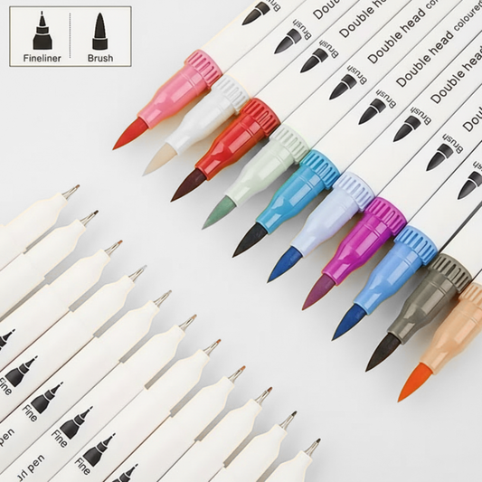 (Transparente) Conjunto de Caneta Colorir Desenhos Ponta Dupla 2 Traços 80 Unidades - Com maletinha