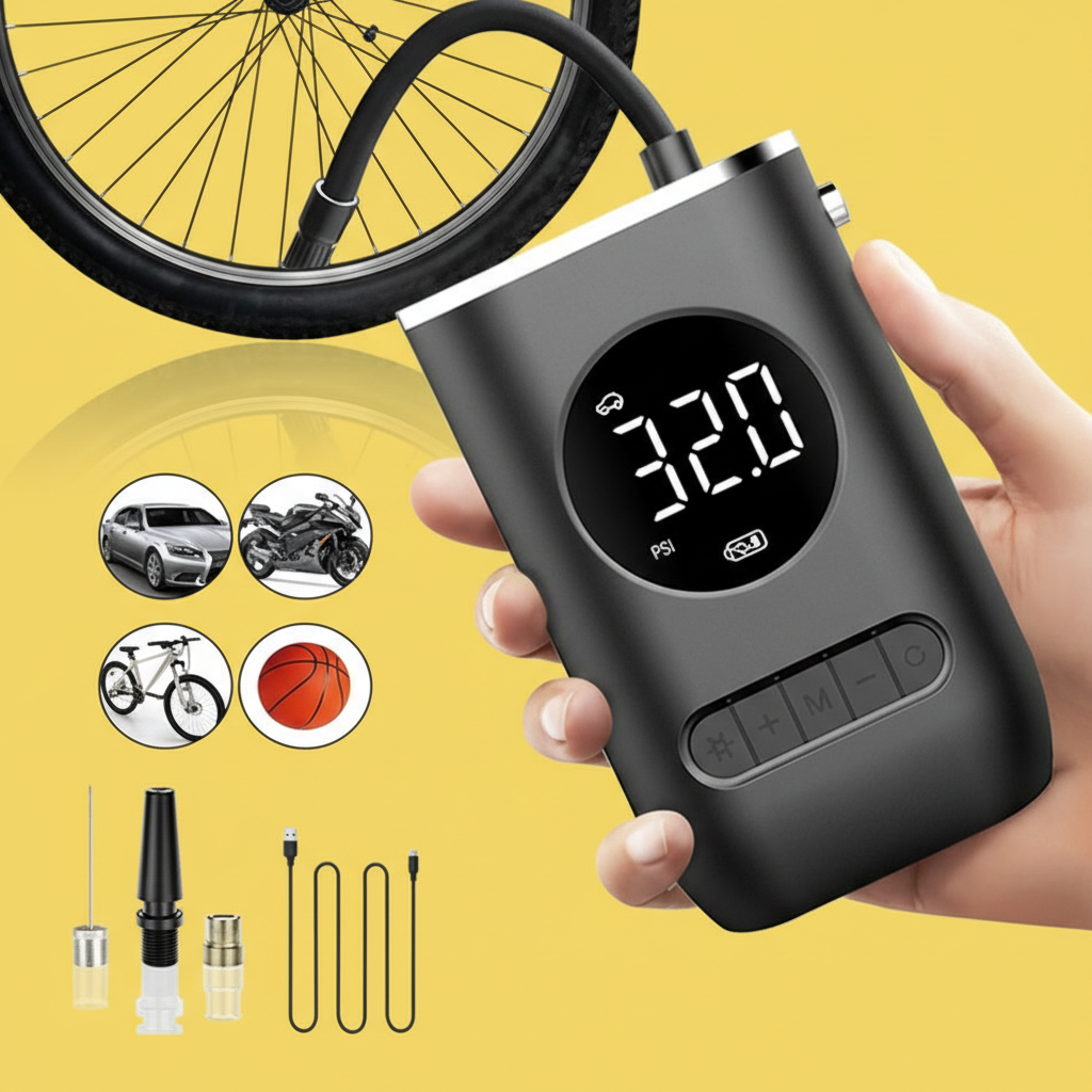 Mini Calibrador Compressor Elétrico Digital Portátil Pneu Carro Bike Bivolt