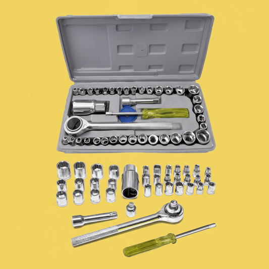 Jogo de Ferramentas 40 Peças com Soquetes – Maleta Cinza, Uso Automotivo e Doméstico
