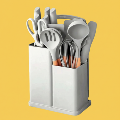 Conjunto de Utensílios de Cozinha 19 Peças – Completo, Bege, Prático e Resistente