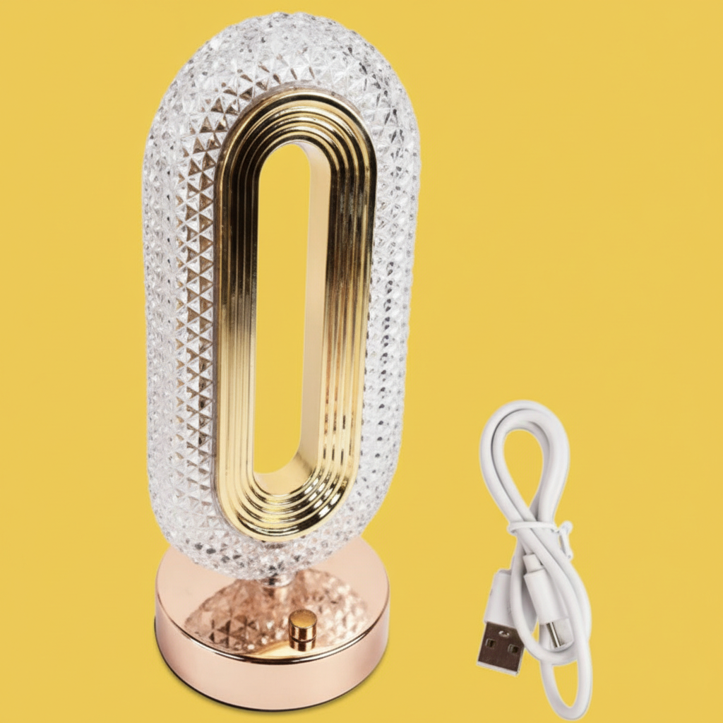 Luminária Abajur Retrô Cristal LED – Touch, Recarregável USB