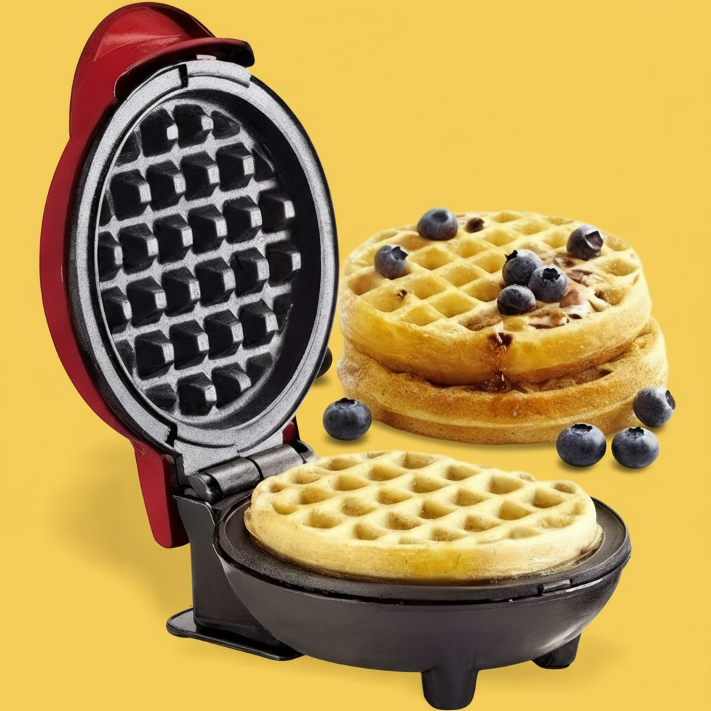 Mini Máquina de Waffles Elétrica – Vermelha, 110V, Prática e Rápida