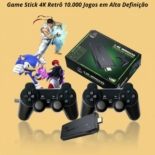 Game Stick 4K Retrô – 10.000 Jogos Inclusos, Diversão Instantânea