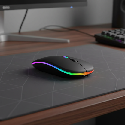 Mouse Recarregável Wireless Bluetooth 2.4GHz – LED RGB, 1600 DPI, Até 10m, Compatível com PC, Notebook e Mac