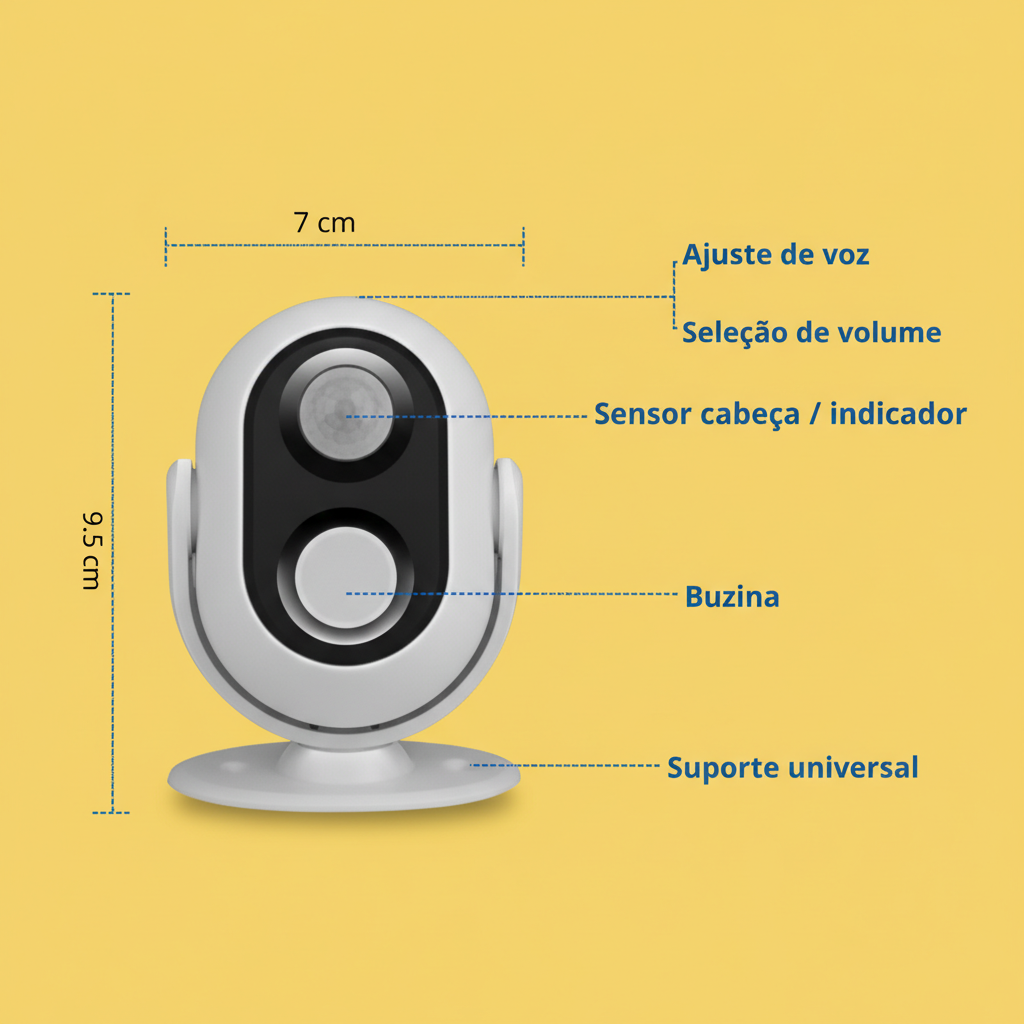 Sensor de Presença – Campainha e Alarme, Bivolt, Fácil Instalação