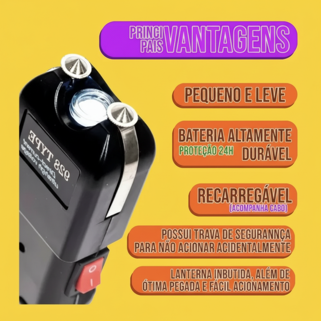 Lanterna de Choque Teaser portátil e recarregável