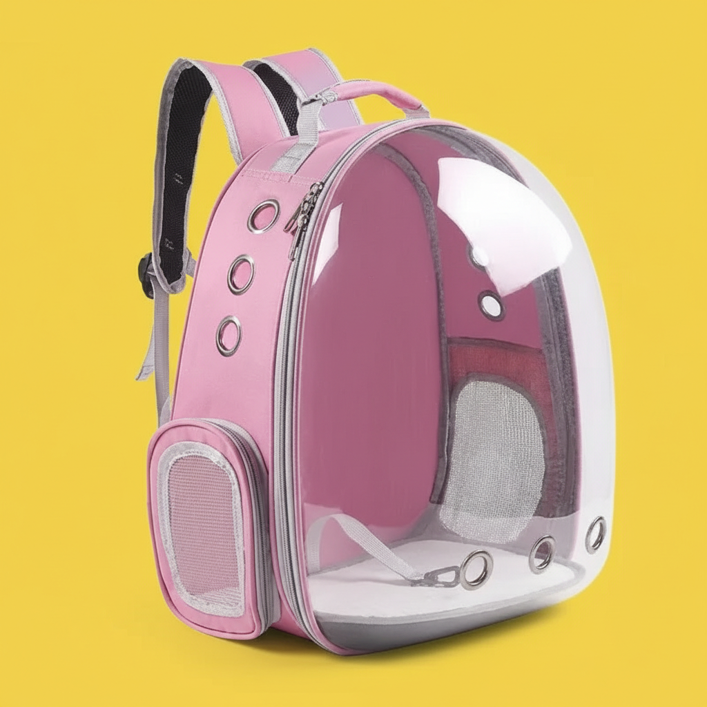 Mochila Pet de Transporte para Cães e Gatos – Rosa, Visão Ampla e Entrada de Ar