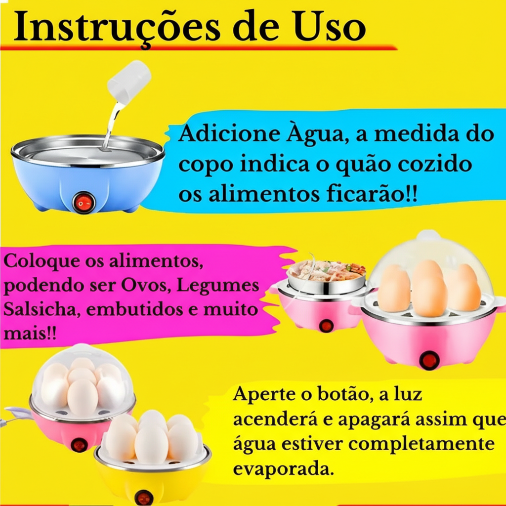 Cozedor de Ovos Elétrico Multifuncional - Egg Cooker 110V - (Cores Sortidas)