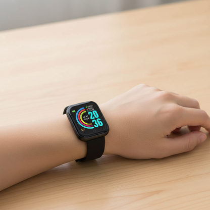 Relógio Inteligente D20 – Preto, Smartwatch com Monitoramento de Saúde e Notificações