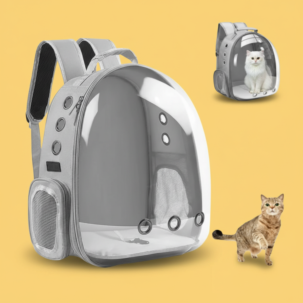 Mochila Pet Transporte para Cães e Gatos – Visão Ampla, Entrada de Ar, Preta ou Cinza