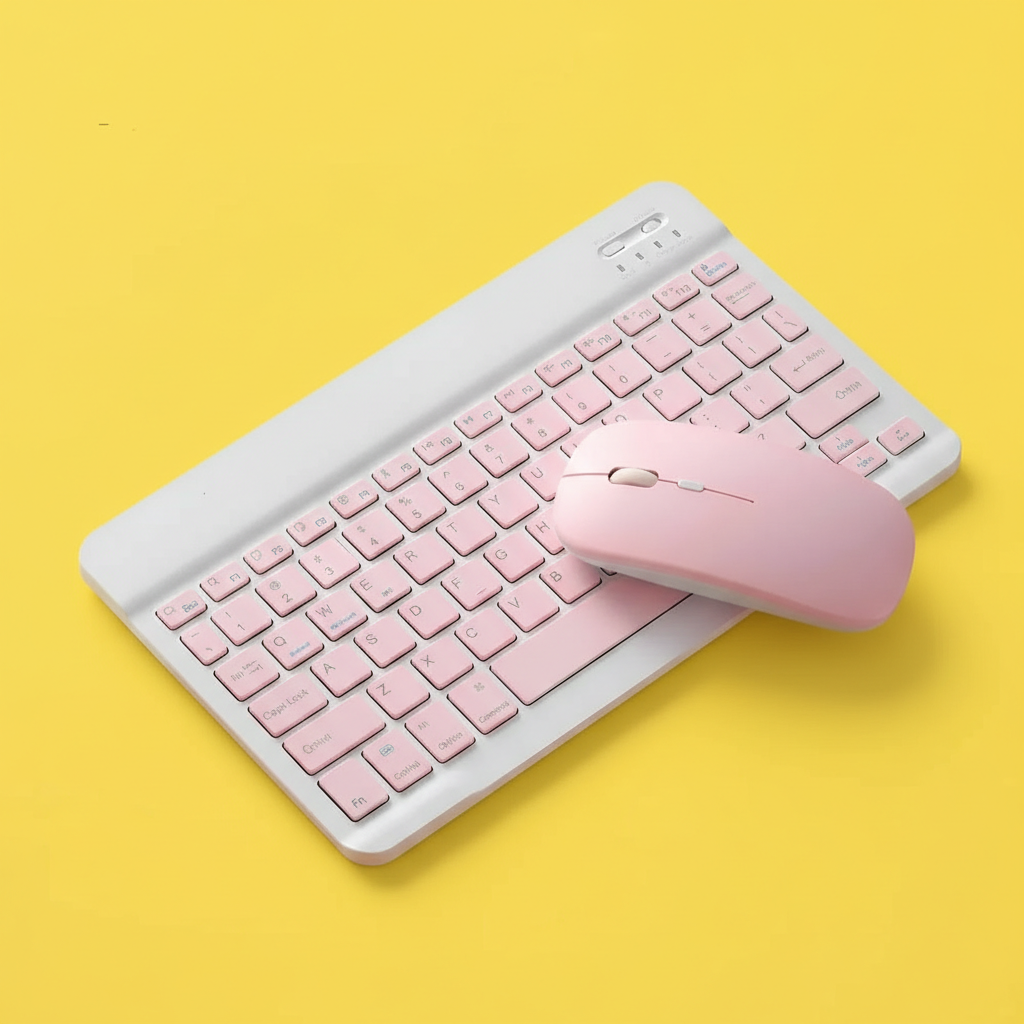 Conjunto Teclado + Mouse Sem Fio Bluetooth – Rosa, Compatível com Notebook e Tablet
