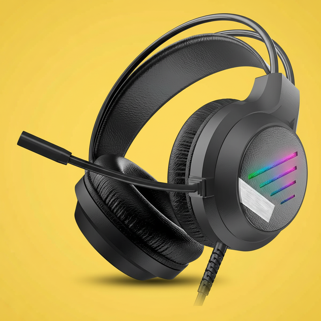 Fone Headset Gamer RGB Rainbow – Preto, Som Imersivo e Iluminação LED