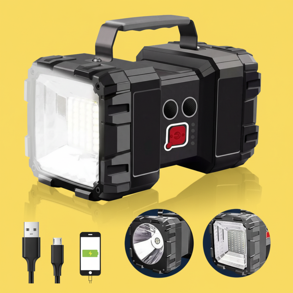 Lanterna Holofote Dupla Recarregável  – Potência, Praticidade e Power Bank Bivolt