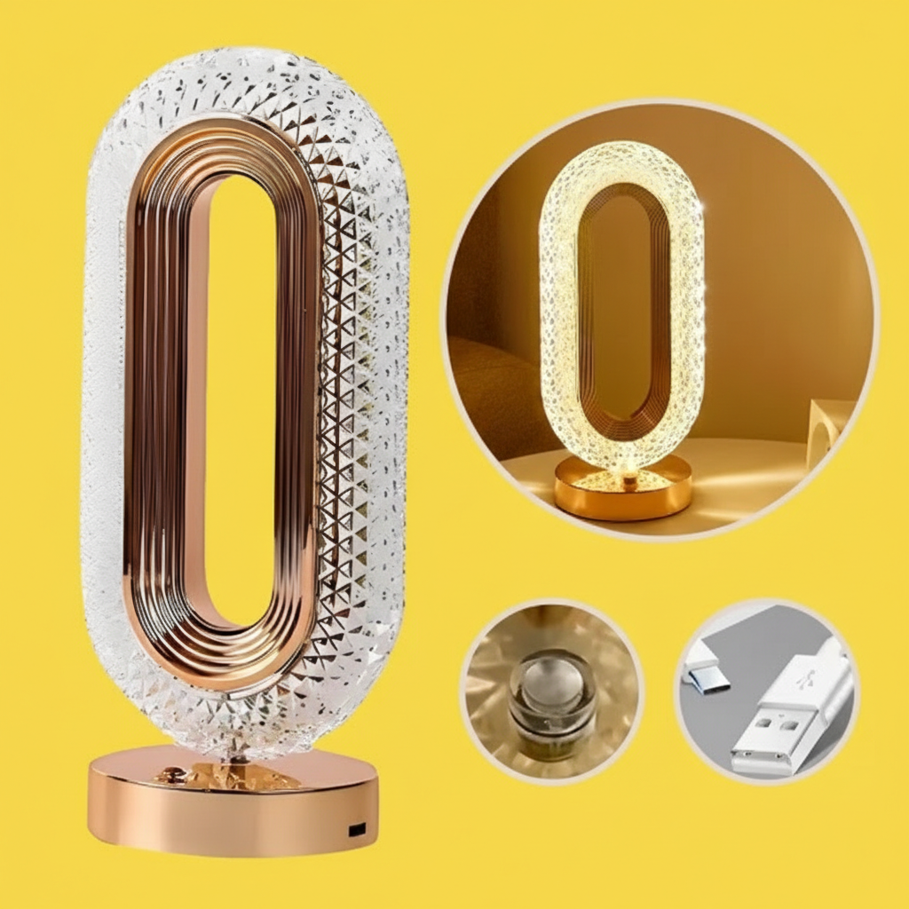 Luminária Abajur Retrô Cristal LED – Touch, Recarregável USB