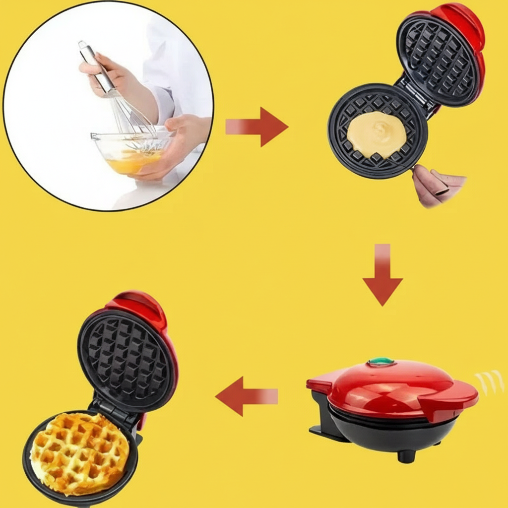 Mini Máquina de Waffles Elétrica – Vermelha, 110V, Prática e Rápida