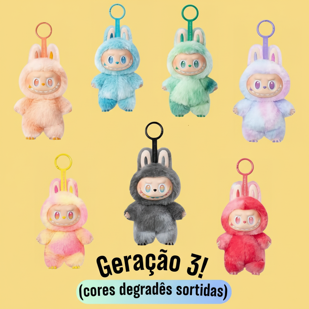 Labubu Monstros Mini Pelúcias Colecionáveis – Geração 3, Sortidos, Cores Degradê e Surpresas (Sem Caixa)