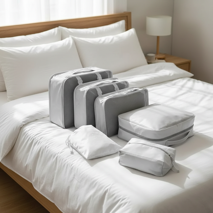 Kit Organizador de Mala para Viagem 7 Peças – Bege Claro ou Rosa