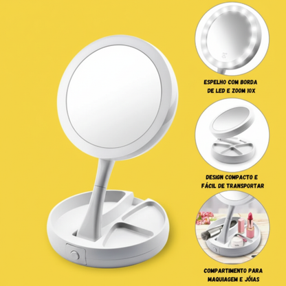 Kit para Maquiagem - Espelho Camarim com Iluminação LED + Lavador de Pincéis Automático