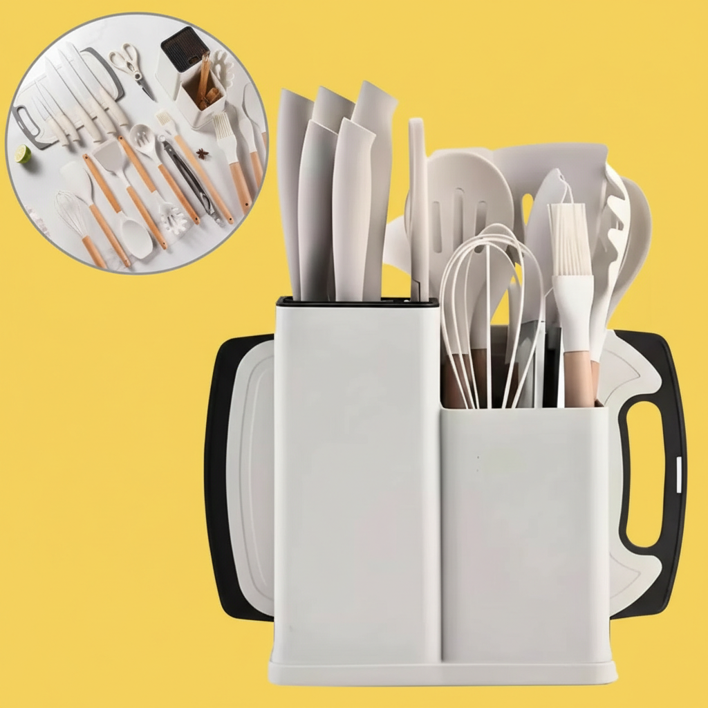 Conjunto de Utensílios de Cozinha 19 Peças – Completo, Bege, Prático e Resistente