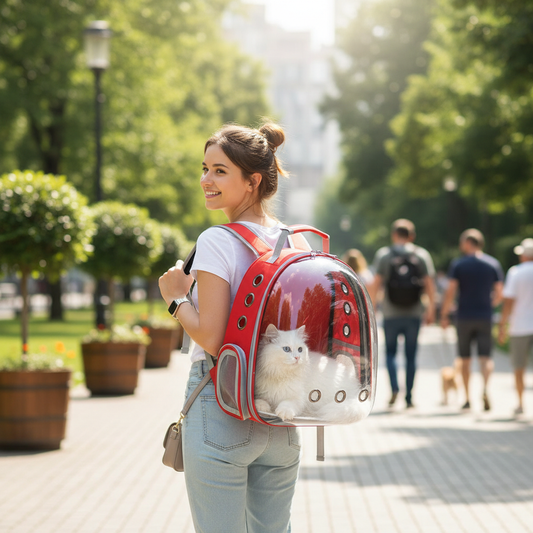 Mochila Pet de Transporte para Cães e Gatos – Visão Ampla e Entrada de Ar (Rosa, Amarela e Vermelha)