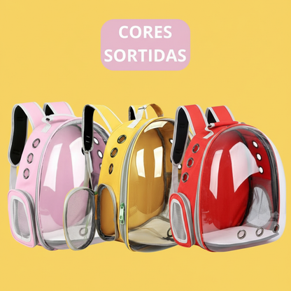 Mochila Pet de Transporte para Cães e Gatos – Visão Ampla e Entrada de Ar (Rosa, Amarela e Vermelha)