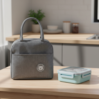 Bolsa Térmica Lancheira para Marmita – Cinza com Bolso Lateral