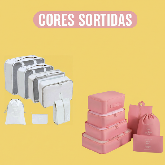 Kit Organizador de Mala para Viagem 7 Peças – Bege Claro ou Rosa