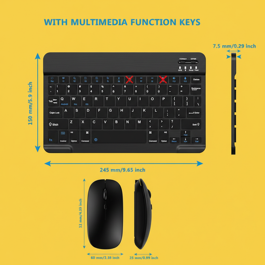 Conjunto Teclado + Mouse Sem Fio Bluetooth – Preto, Compatível com Notebook e Tablet