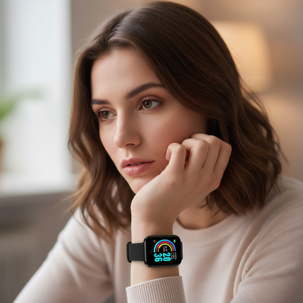 Relógio Inteligente D20 – Preto, Smartwatch com Monitoramento de Saúde e Notificações