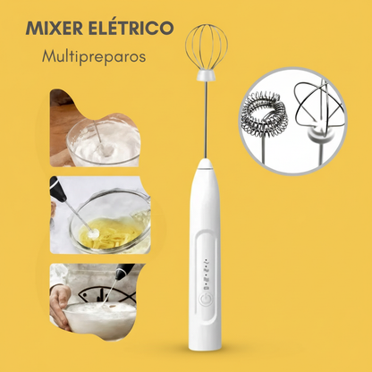 Mini Batedor Mixer Elétrico Portátil – Premium, Branco, Bivolt