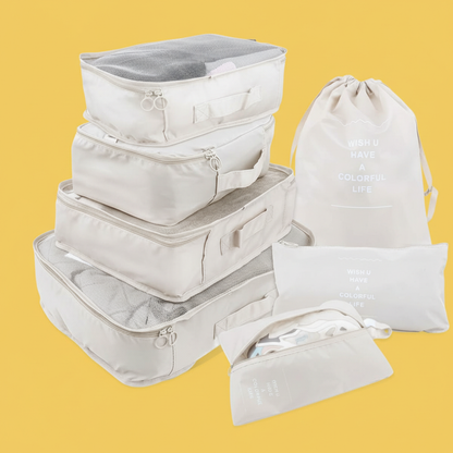 Kit Organizador de Mala para Viagem 7 Peças – Bege Claro ou Rosa