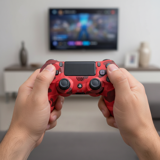 Controle Sem Fio para PS4 – Bluetooth, Vermelho Camuflado, Preciso e Confortável