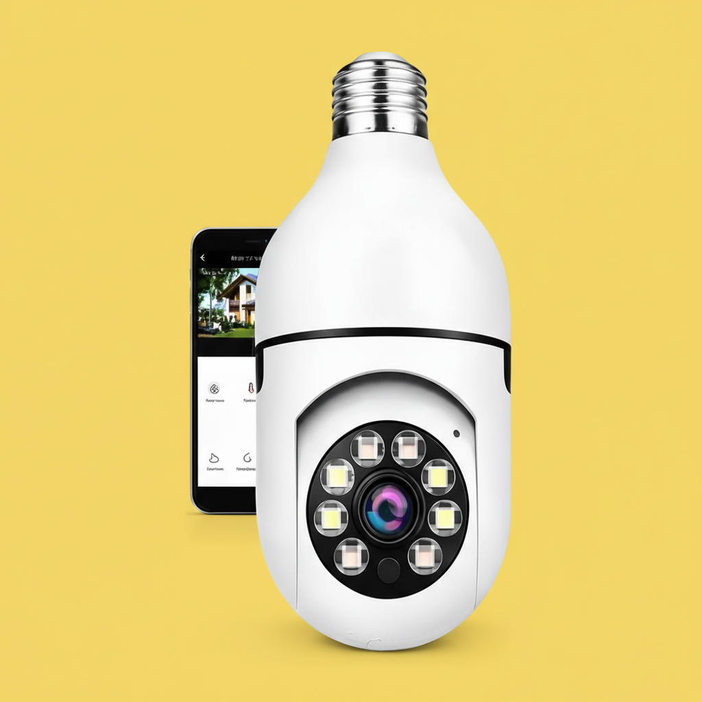 Câmera Lâmpada de Segurança IP Wi-Fi 360° – FullHD, Visão Noturna, Bivolt (1 Unidade)