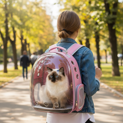 Mochila Pet de Transporte para Cães e Gatos – Rosa, Visão Ampla e Entrada de Ar