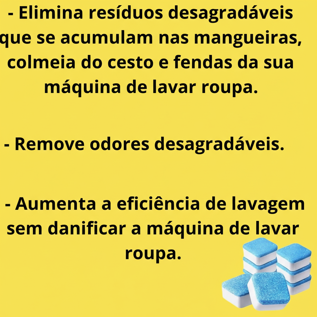 Conjunto de 10 Pastilhas Antibacterianas para Higienização de Máquina de Lavar Roupas