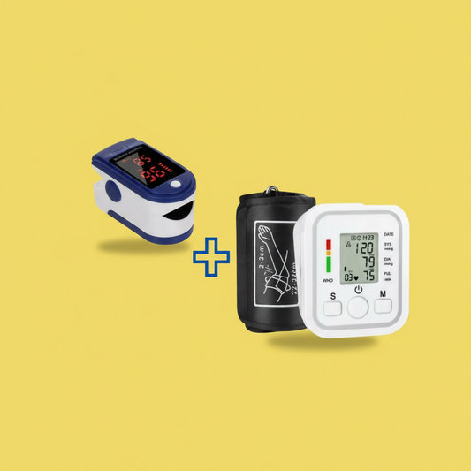Kit Monitoramento de Saúde – Oxímetro Digital + Medidor de Pressão Arterial de Braço