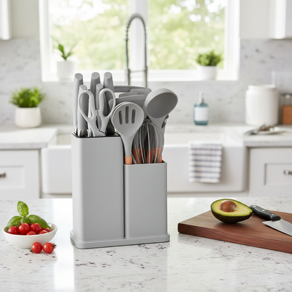 Conjunto de Utensílios de Cozinha 19 Peças – Completo, Bege, Prático e Resistente