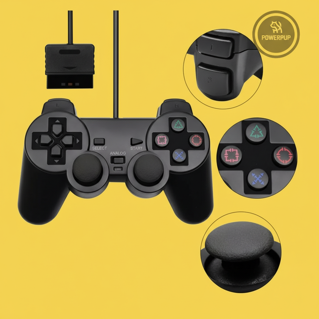 Controle Joystick com Fio para PS2, Conforto e Precisão