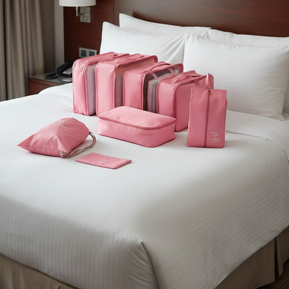 Kit Organizador de Mala para Viagem 7 Peças – Bege Claro ou Rosa