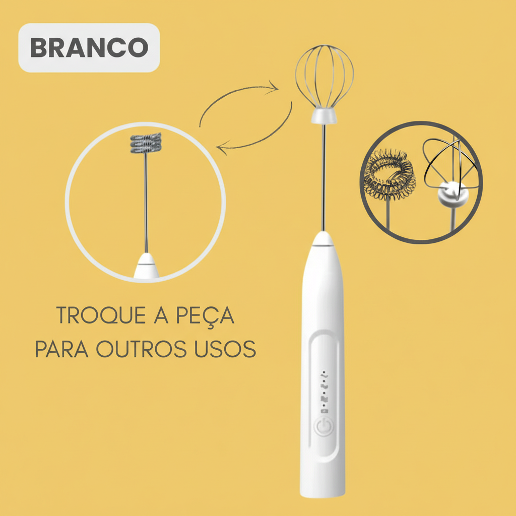Mini Batedor Mixer Elétrico Portátil – Premium, Branco, Bivolt