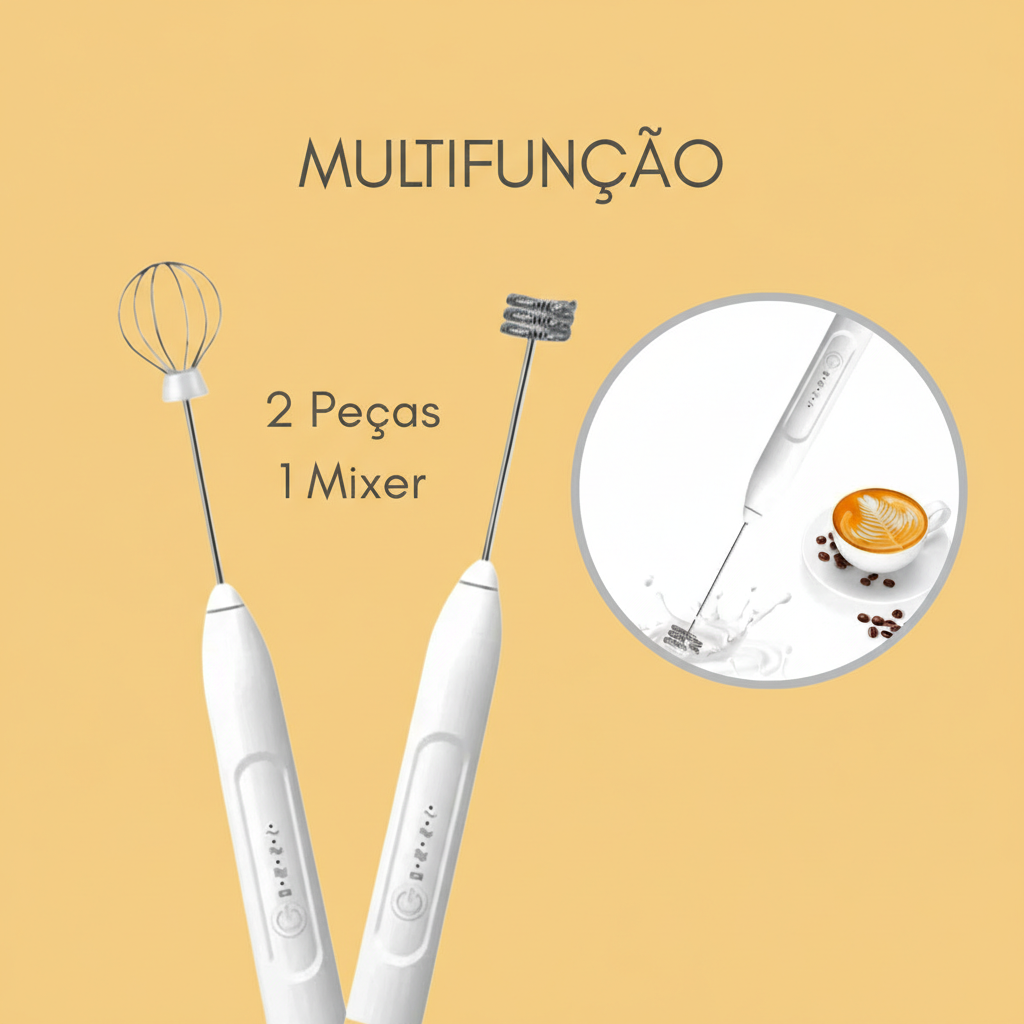 Mini Batedor Mixer Elétrico Portátil – Premium, Branco, Bivolt