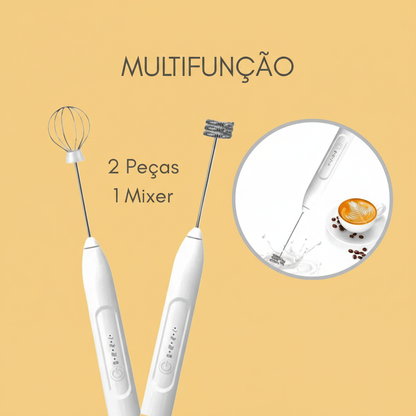Mini Batedor Mixer Elétrico Portátil – Premium, Branco, Bivolt