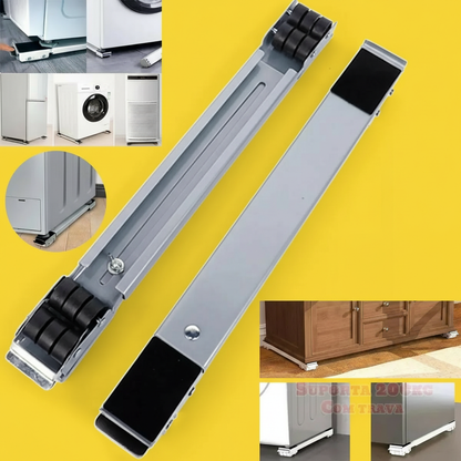 Base Suporte com Rodinhas – Ajustável para Geladeira e Máquina de Lavar, Branco/Preto